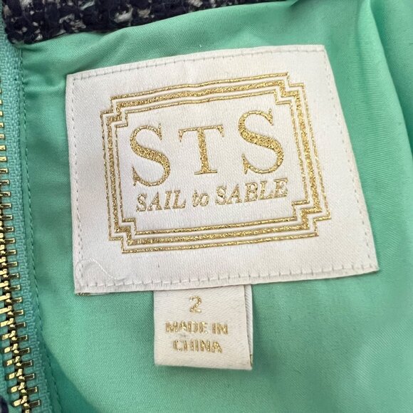 Sail to Sable STS Womens Tweed Fringe Dress Blue White Short Sleeve size 2 - Picture 10 of 12